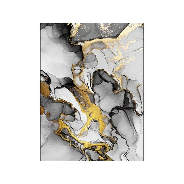 Black Gold Gray Marble Abstract Wall Art Canvas Print