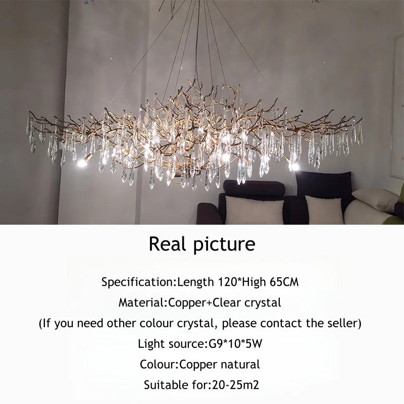 Luxury Long Hanging Crystal Chandelier Light for Dining Table & Living Room