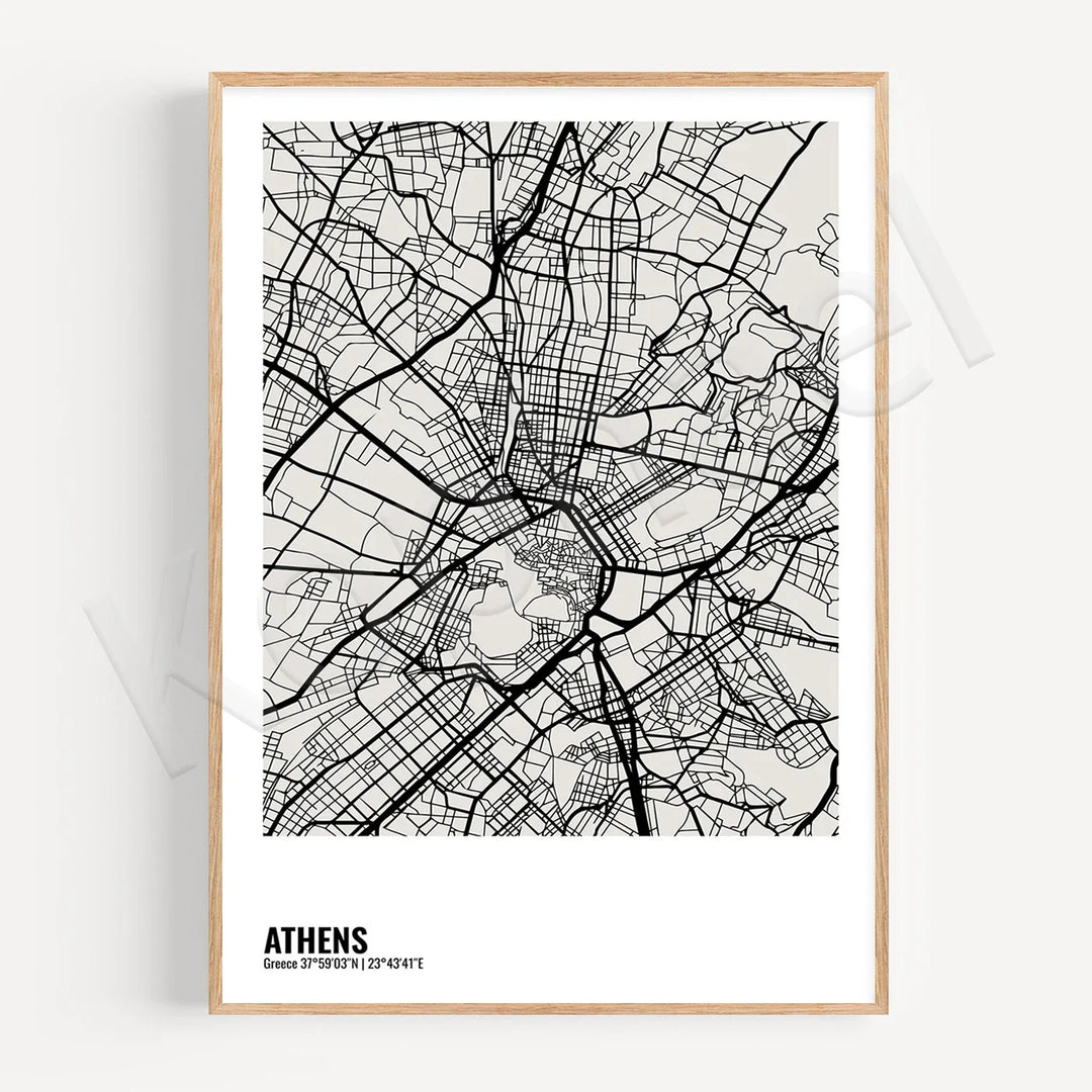 Minimalist Black White City Map Wall Art Canvas Print