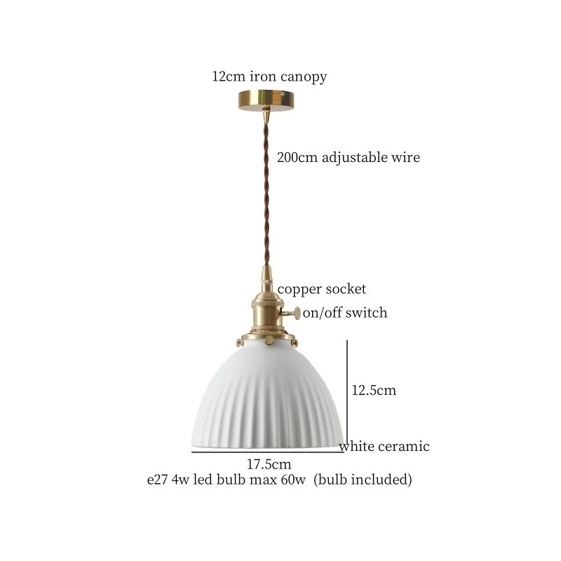 Patterned Ceramic Pendant Lamp with Vintage Copper Finish