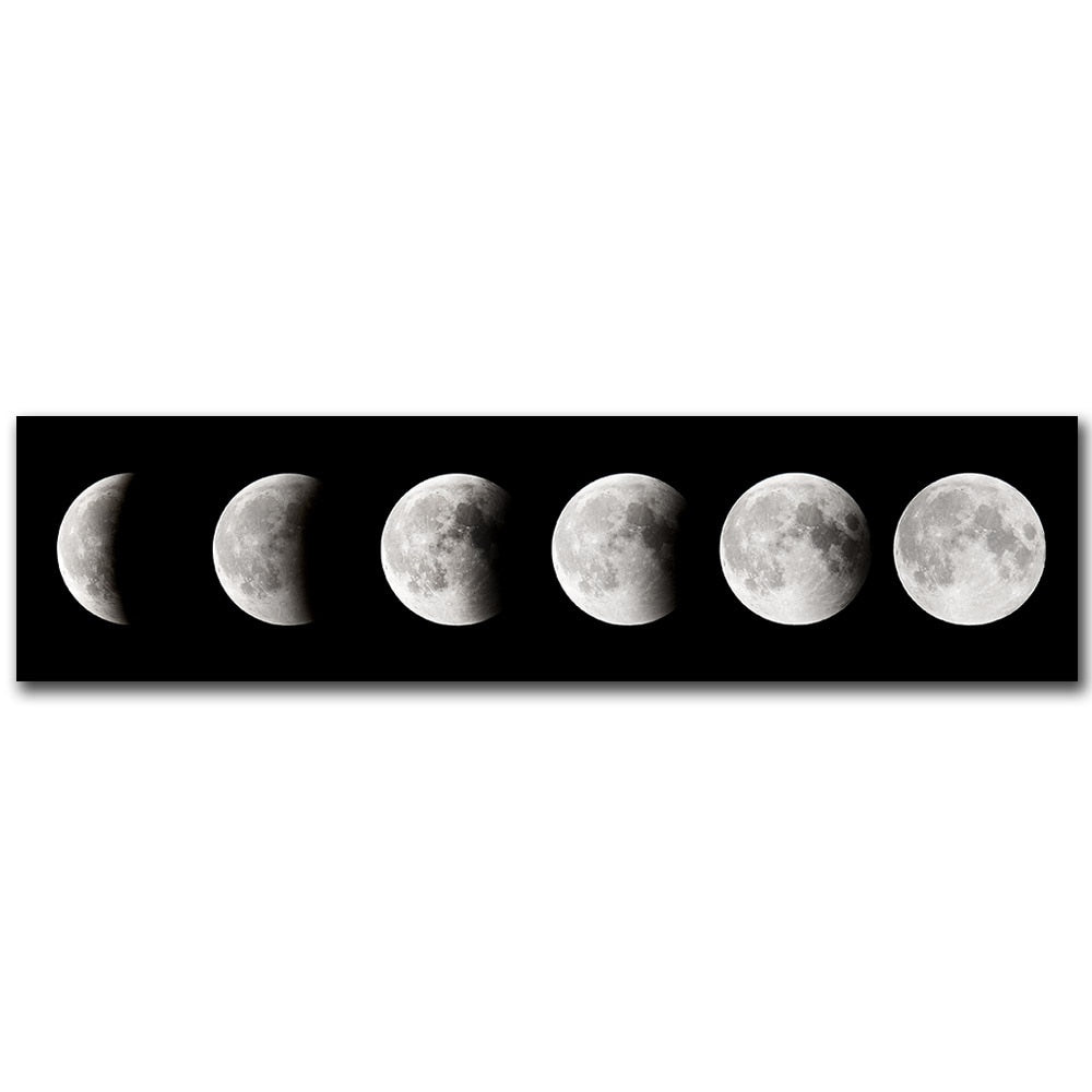 Moon Phases Wide Format Black and White Canvas Wall Art