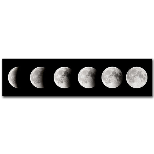 Moon Phases Wide Format Black and White Canvas Wall Art