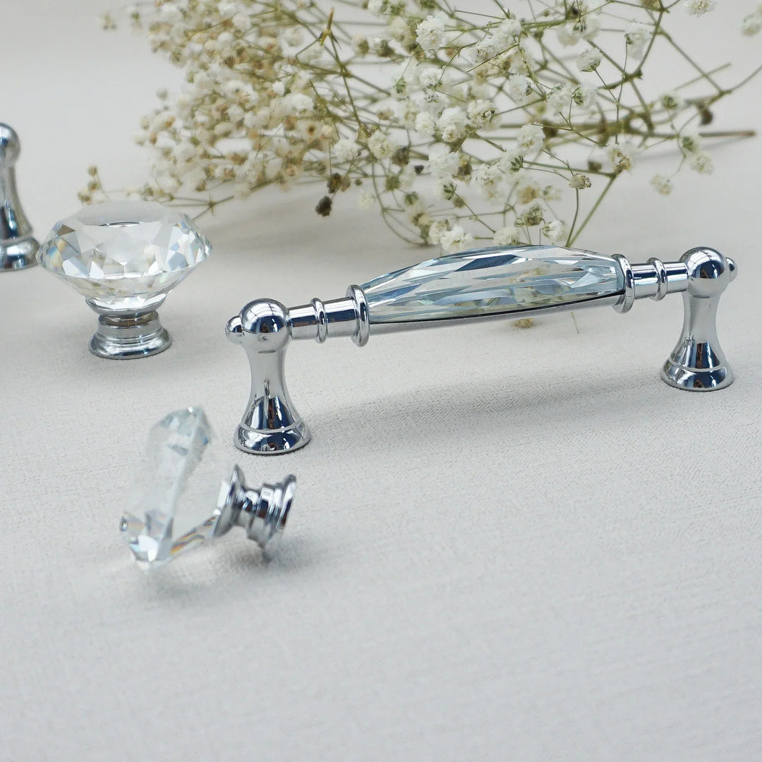 Luxury Gold Chrome Cabinet Handles – Zinc Alloy and Crystal Glass Pulls for Wardrobes and Dressers