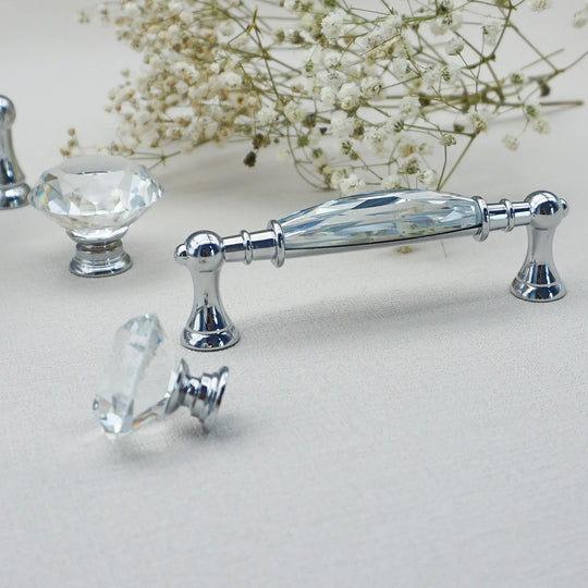 Luxury Gold Chrome Cabinet Handles – Zinc Alloy and Crystal Glass Pulls for Wardrobes and Dressers