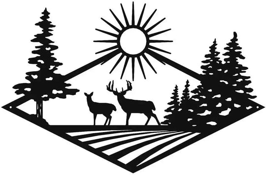 Wild Forest Deer Black Metal Wall Art Decor