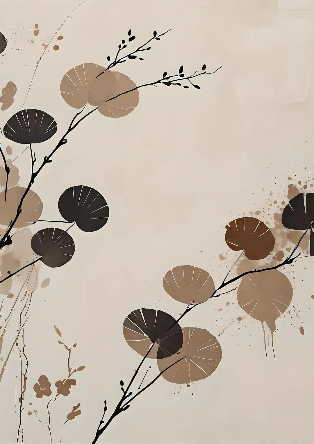 Oriental Zen Botanical Moon Sun Abstract Canvas Wall Art