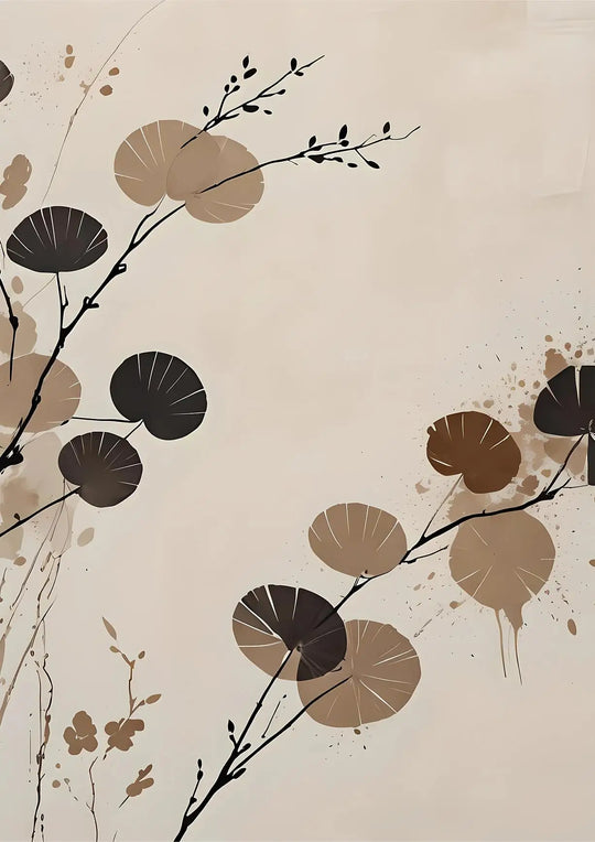 Oriental Zen Botanical Moon Sun Abstract Canvas Wall Art