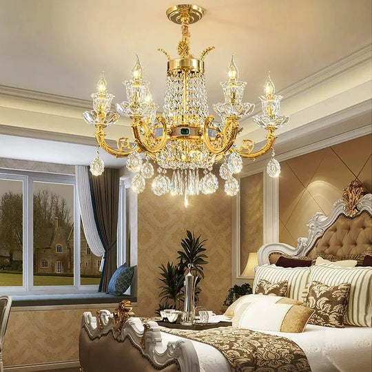 Light Luxury Golden Crystal Candle Chandelier – Elegant French-Style Ceiling Lamp