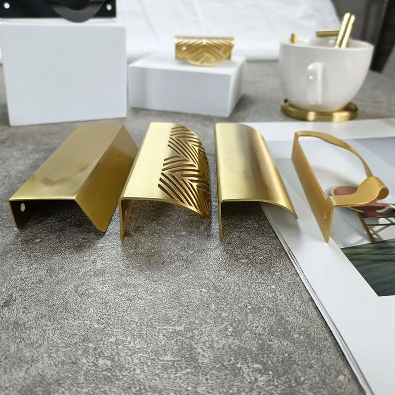 Leaf Shape Brass Handles – Modern Hidden Knobs for Furniture