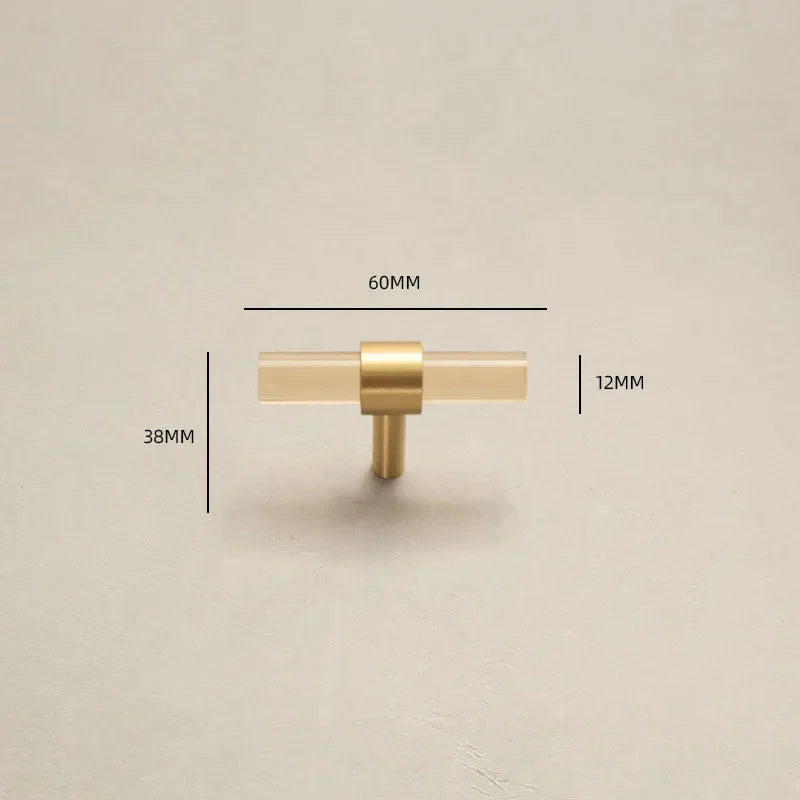 Champagne Acrylic and Brass Cupboard Handles – Modern T-Bar Pulls for Furniture