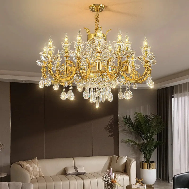 Light Luxury Golden Crystal Candle Chandelier – Elegant French-Style Ceiling Lamp