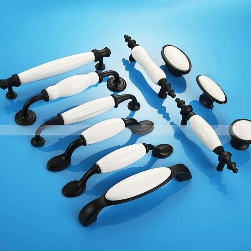 European Ceramic Cabinet Handles – Black and White Pulls for Furniture