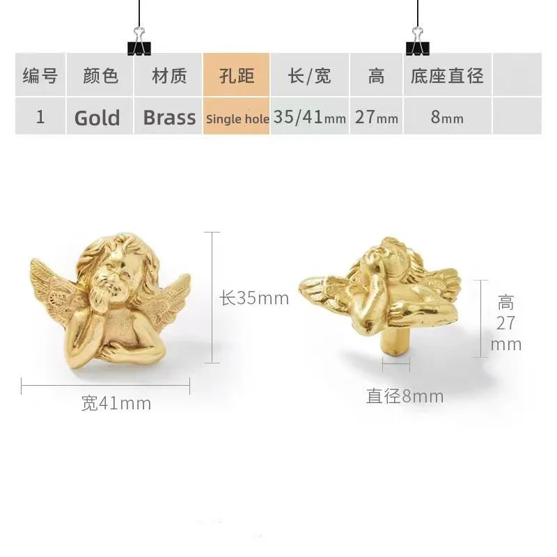 Brass Angel Cabinet Handles – Vintage Gold Knobs for Furniture