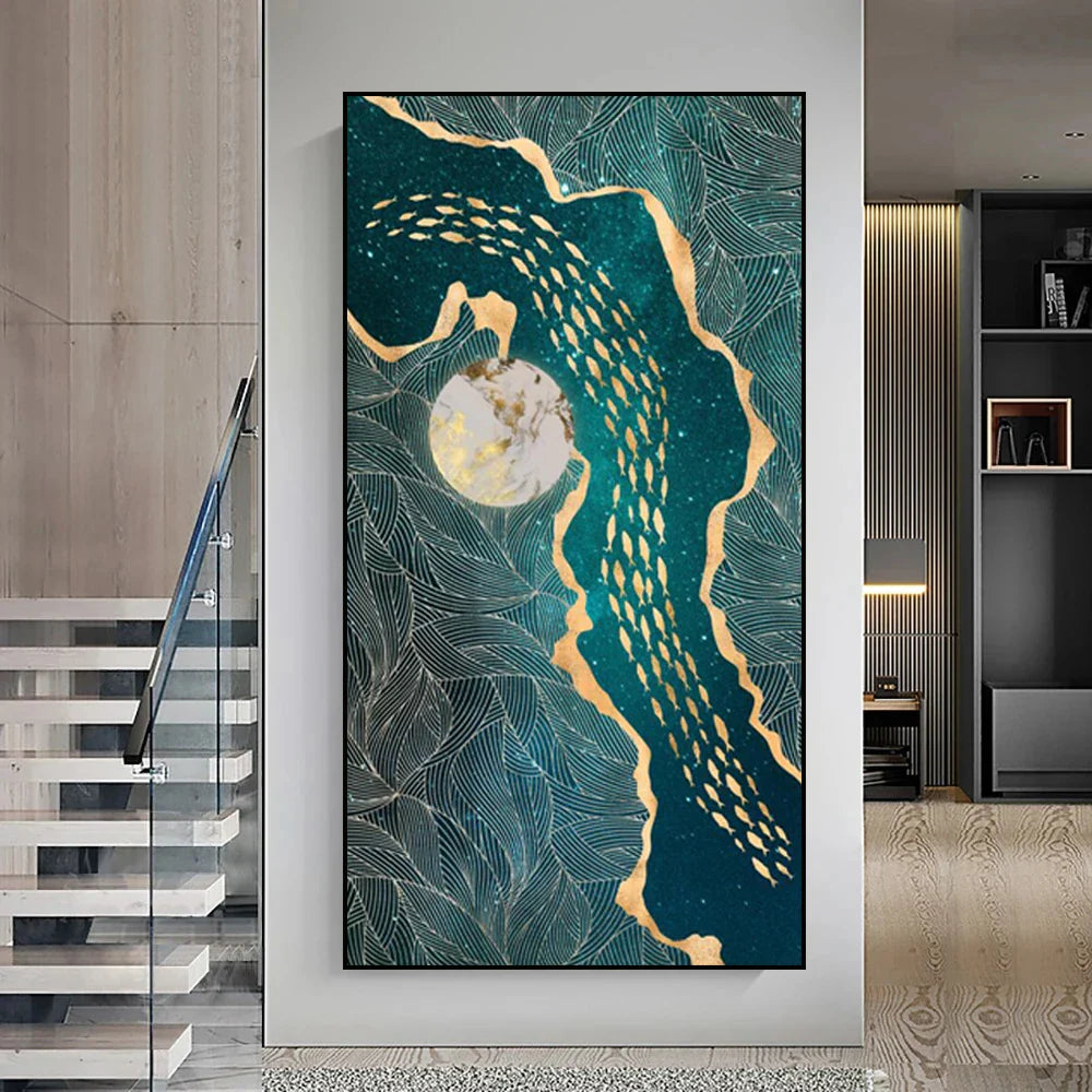 Abstract Green Aqua Auspicious Canvas Wall Art