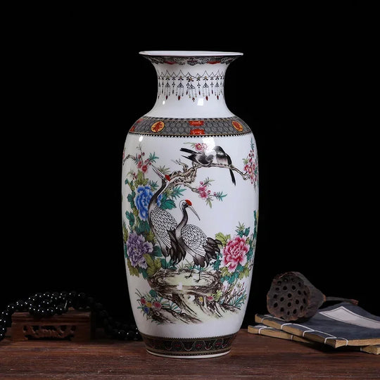 Ceramic Double Flower Decorative Vase for Living Room Table Decor