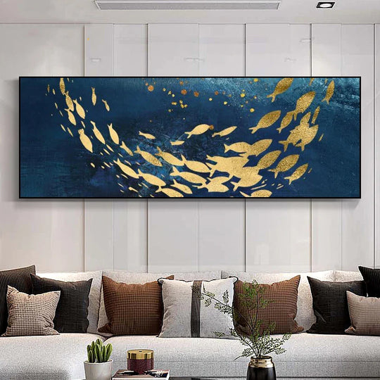 Abstract Golden Fish Wide Format Canvas Wall Art