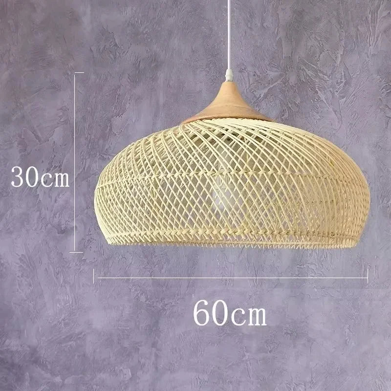 Wabi Sabi Rattan Pendant Light Handwoven Hemp Rope Ceiling Lamp