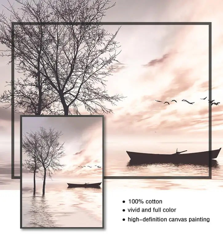 Tranquil Lake Pier Sunset Landscape Canvas Wall Art