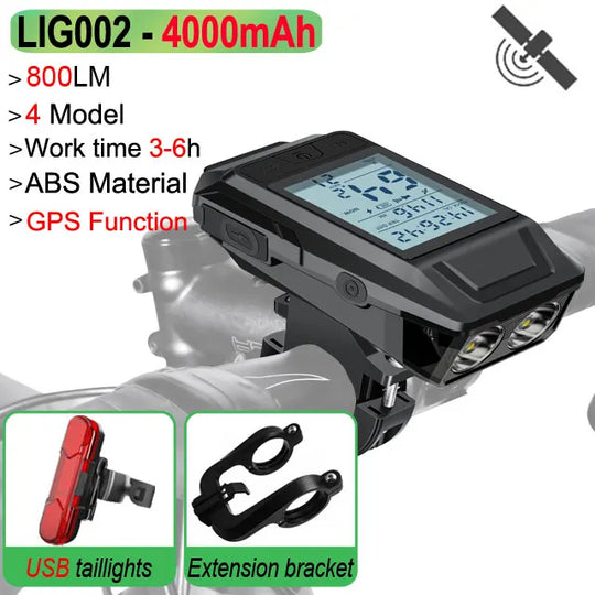 GPS Bicycle LED Front Light USB Rechargeable Headlamp