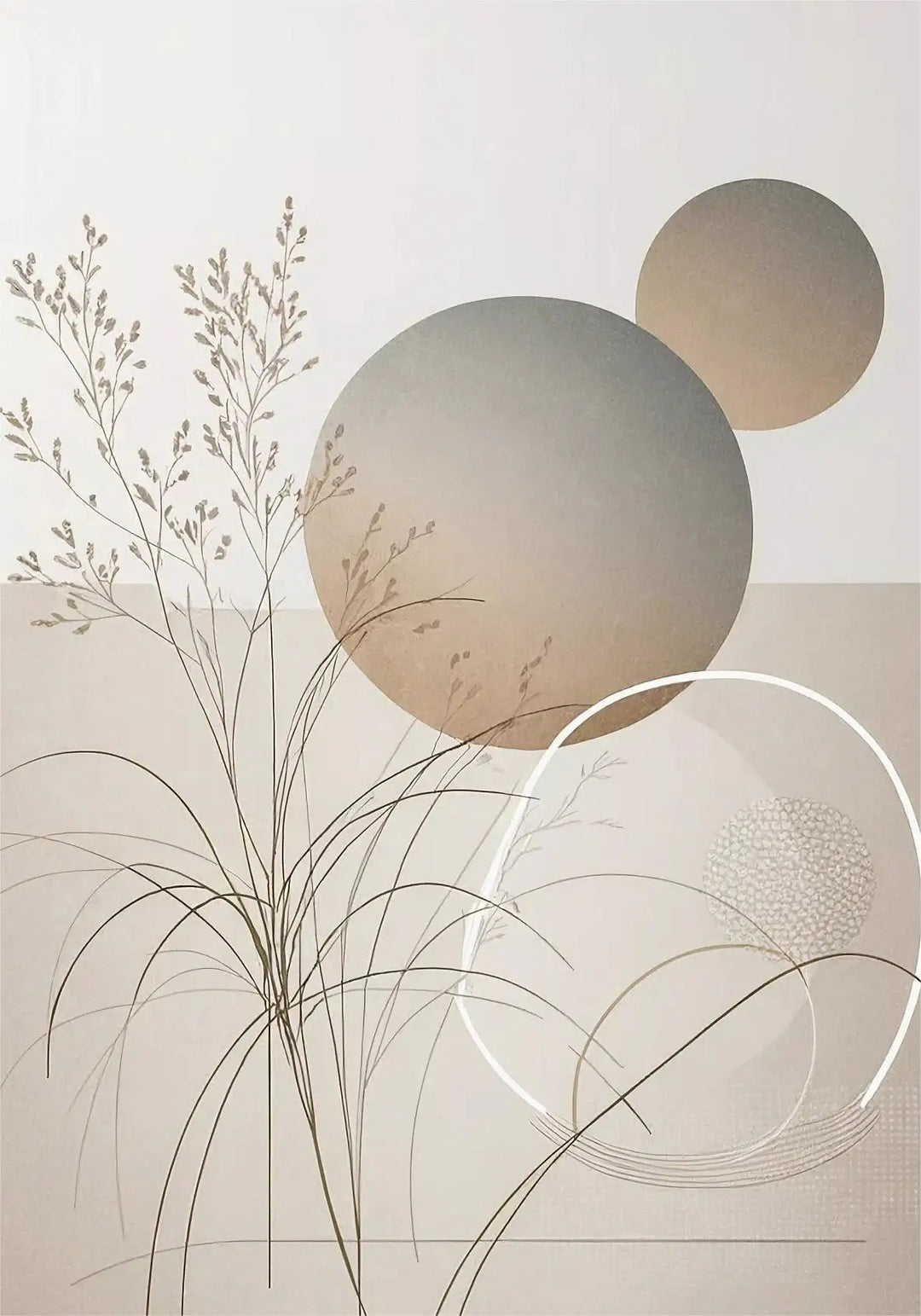 Oriental Zen Botanical Moon Sun Abstract Canvas Wall Art