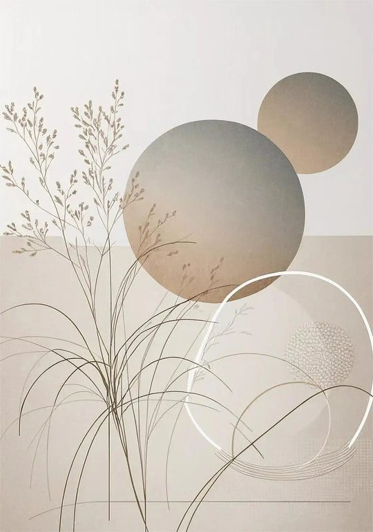 Oriental Zen Botanical Moon Sun Abstract Canvas Wall Art