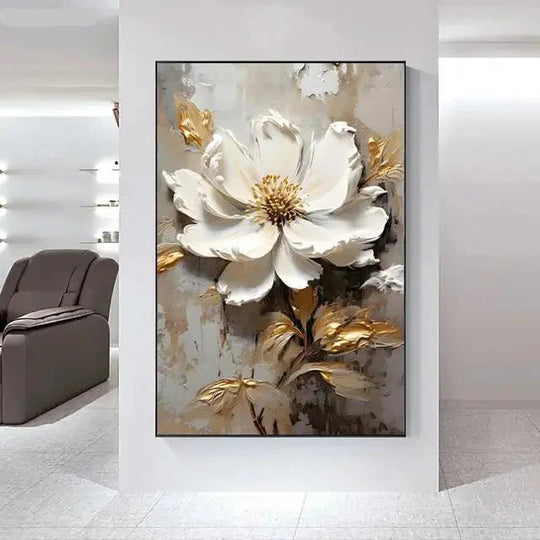 Big White Floral Canvas Wall Art Modern Botanical Decor