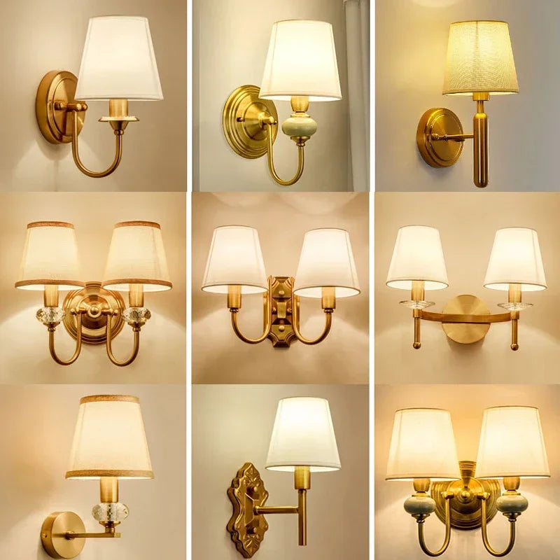 European Style Copper LED Wall Lamp for Bedroom & Living Room