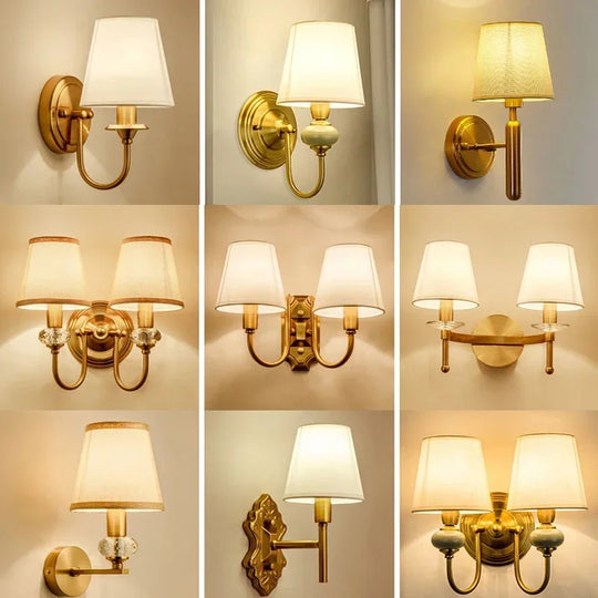 European Style Copper LED Wall Lamp for Bedroom & Living Room