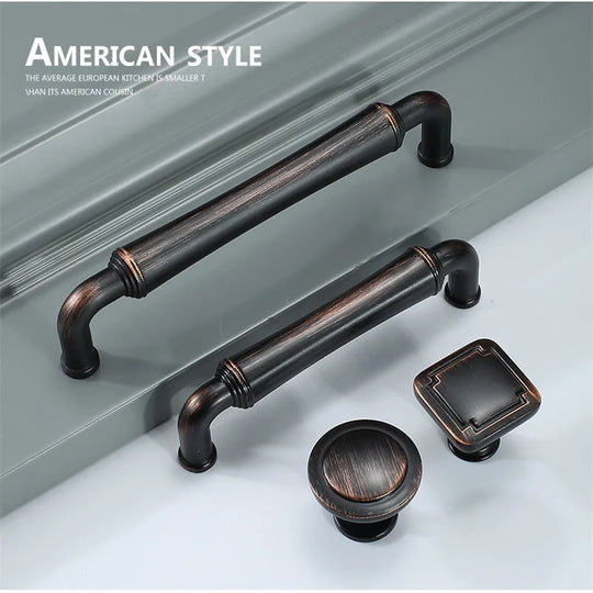 Retro Bronze and Black-Red Cabinet Handles – Nordic Square Zinc Alloy Pulls