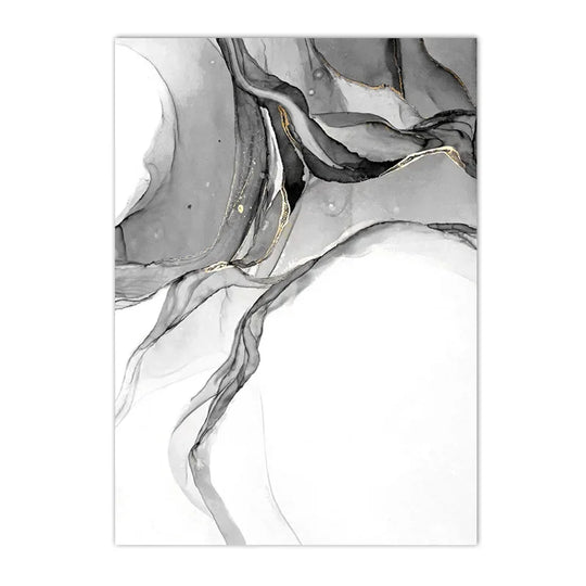 Abstract Black White Liquid Marble Canvas Wall Art Unframed