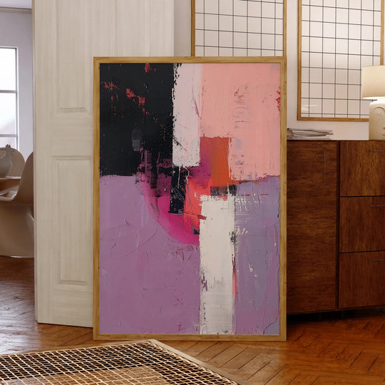 Modern Pink Black Purple Color Block Abstract Wall Art