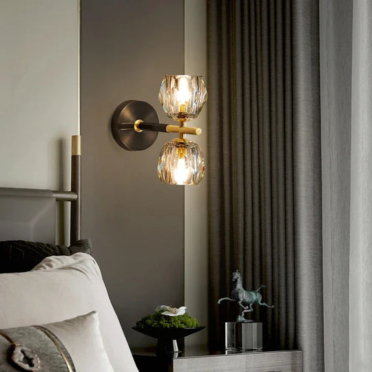 Modern Copper Wall Lamp Glass Shade Indoor Sconce for Bedroom