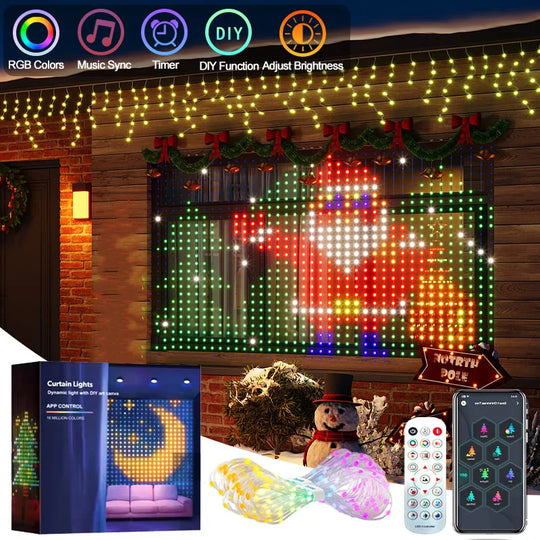 Smart RGB LED Curtain Lights APP Control Holiday Lighting Remote