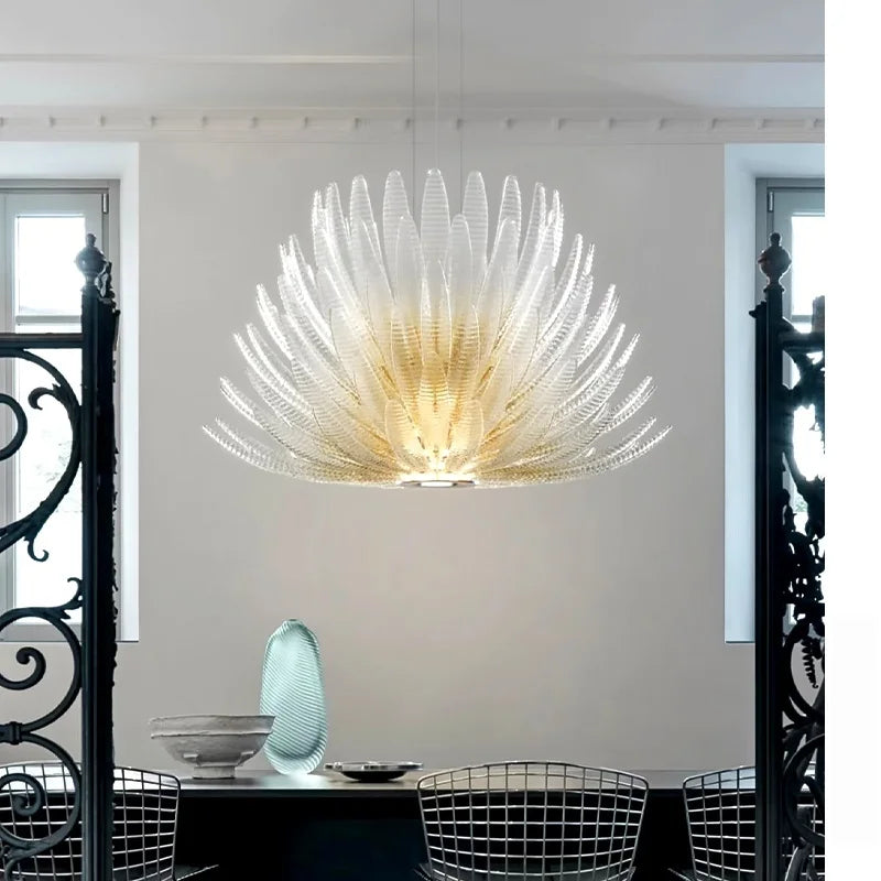 Designer Agave Murano Glass Chandelier with Vintage Gold Floral Detail