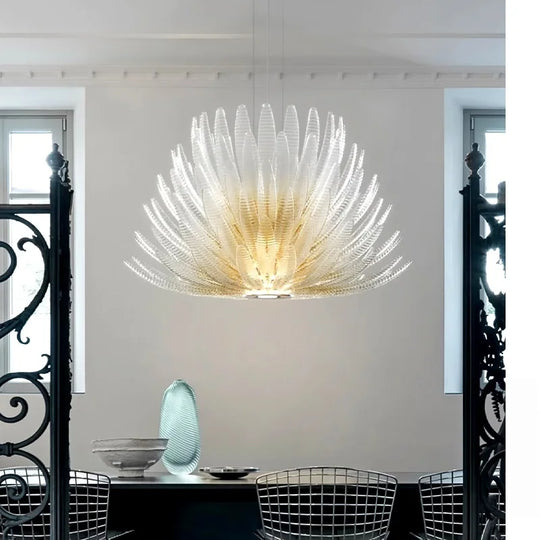 Designer Agave Murano Glass Chandelier with Vintage Gold Floral Detail