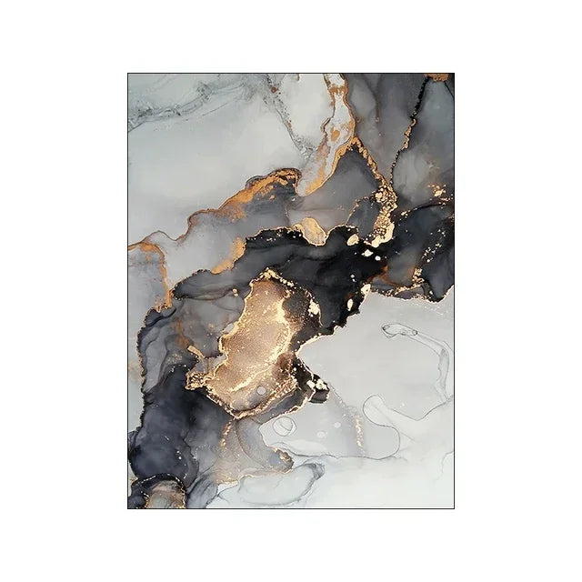Black Gold Gray Marble Abstract Wall Art Canvas Print