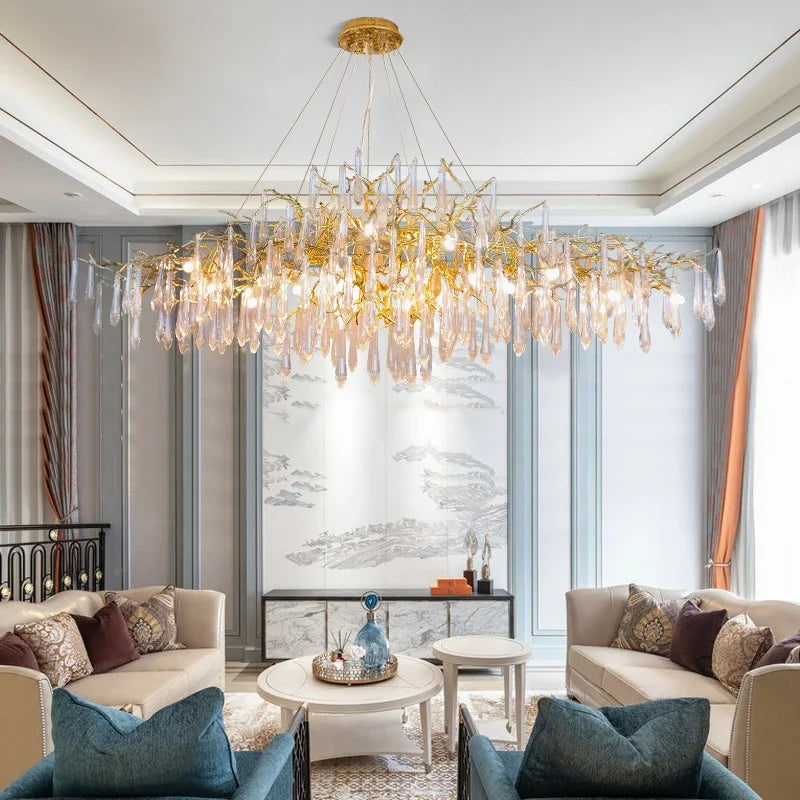 Luxury Long Hanging Crystal Chandelier Light for Dining Table & Living Room