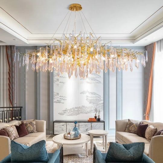 Luxury Long Hanging Crystal Chandelier Light for Dining Table & Living Room