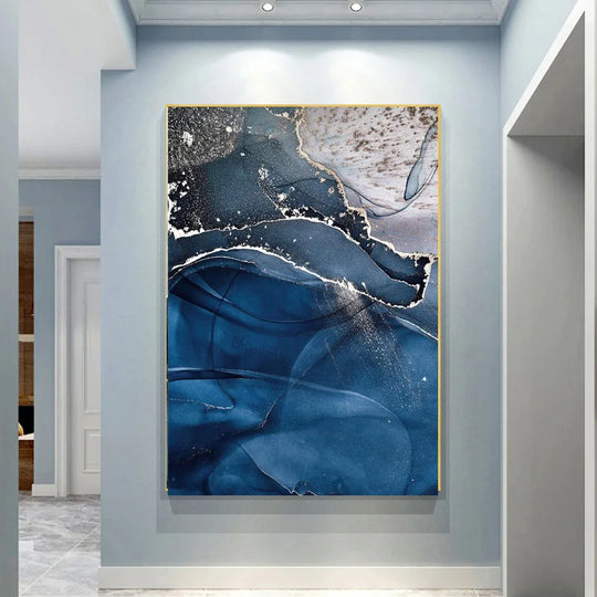 Shades of Blue Liquid Marble Abstract Canvas Wall Art