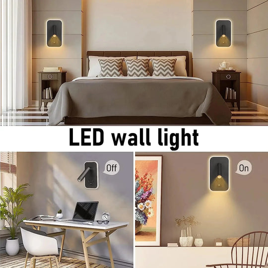 Minimalist LED Wall Lamp USB Rotating Bedside Light