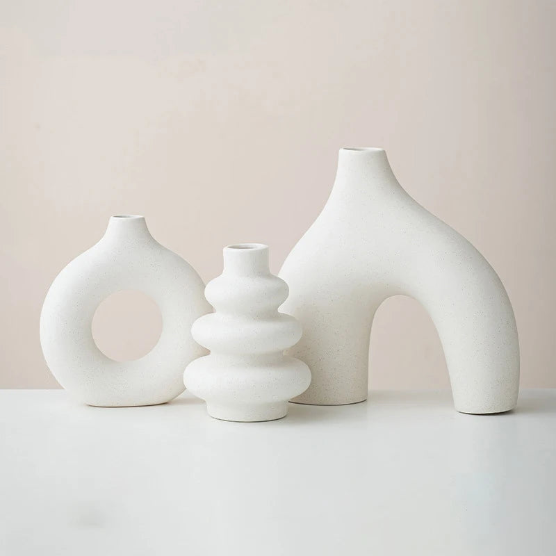 Set of 3 Ceramic Decorative Vases for Tabletop and Shelf Decor