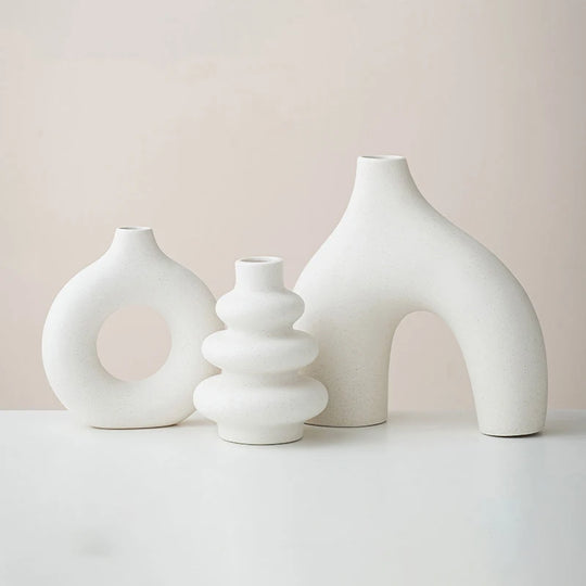 Set of 3 Ceramic Decorative Vases for Tabletop and Shelf Decor