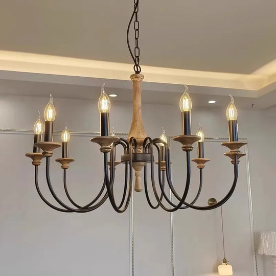 French Vintage Wooden Chandelier – Multi-Light Pendant for Living & Dining Rooms