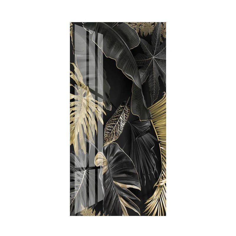 Modern Botanical Tropical Golden Leaves Canvas Wall Art Vertical