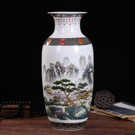 Ceramic Double Flower Decorative Vase for Living Room Table Decor