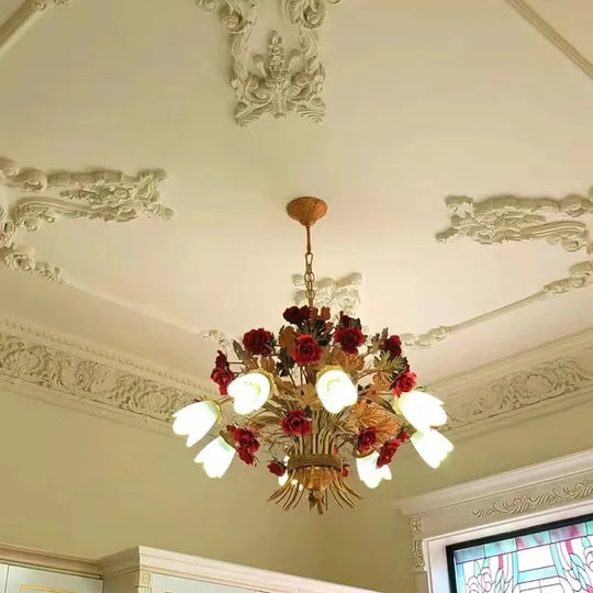 American Retro Glass Flower Chandelier for Living & Dining Room
