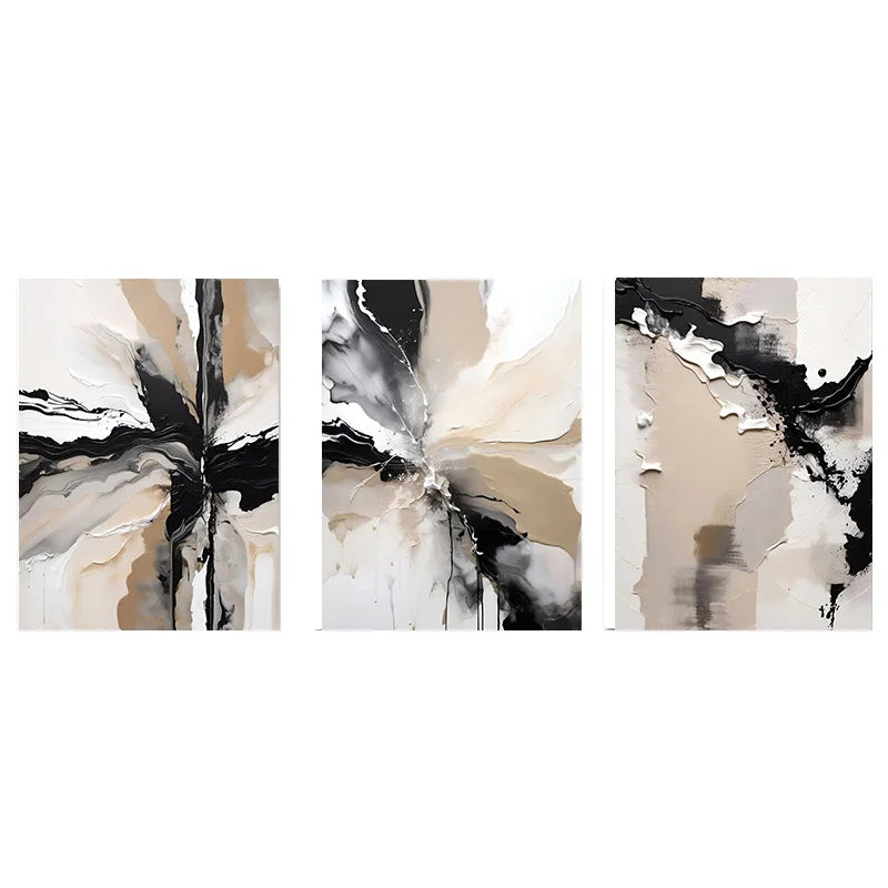 Neutral Palette Grey Black Beige Abstract Canvas Wall Art Set of 3