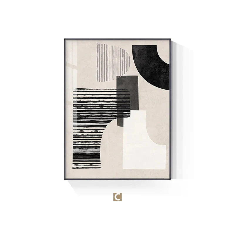 Neutral Black Beige Grey Abstract Geometric Canvas Wall Art Unframed