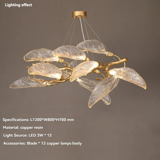Luxury Copper Branch Chandelier with Artistic Resin Leaves
