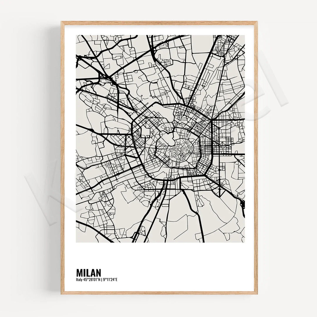 Minimalist Black White City Map Wall Art Canvas Print